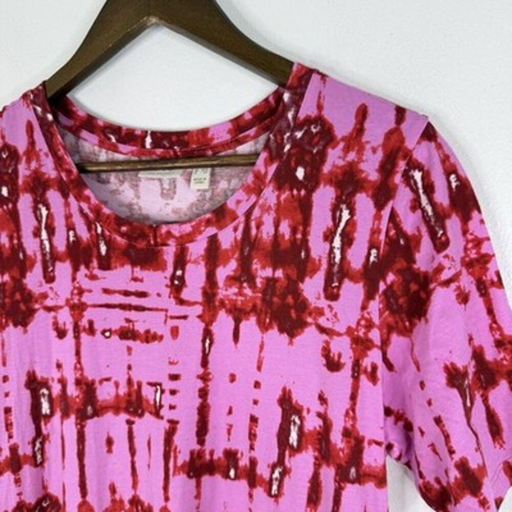 LOGO Lori Goldstein Pink Tie Dye Dress Petite Medium Hi-Low Pockets